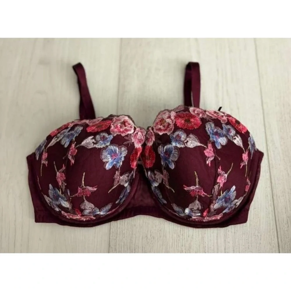 Victoria's Secret Dream Angels Lined Demi Bra Sz‎ 36DD Burgundy Embroidered